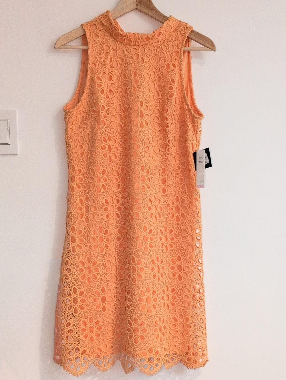 Robbie Bee Peach Floral Retro Crochet Lace Midi Dress Size 6